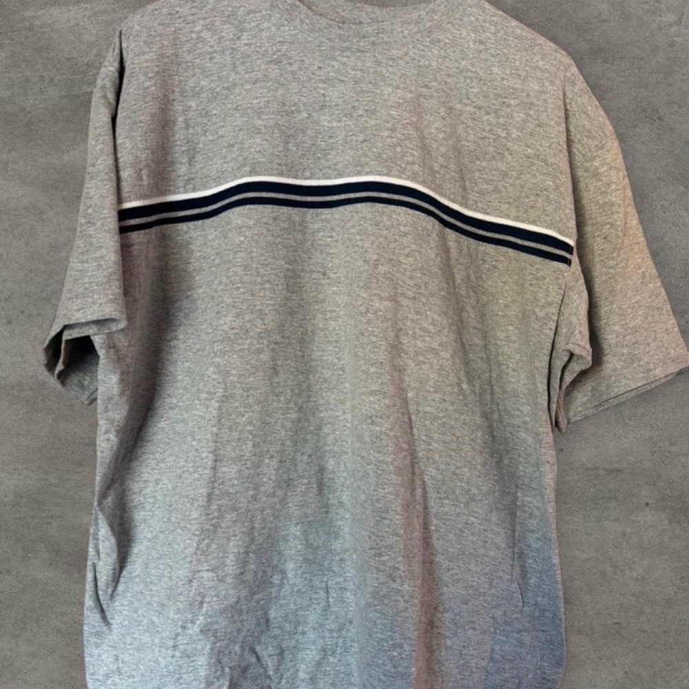 Route 66 Gray Short Sleeve Tee with Navy Stripe